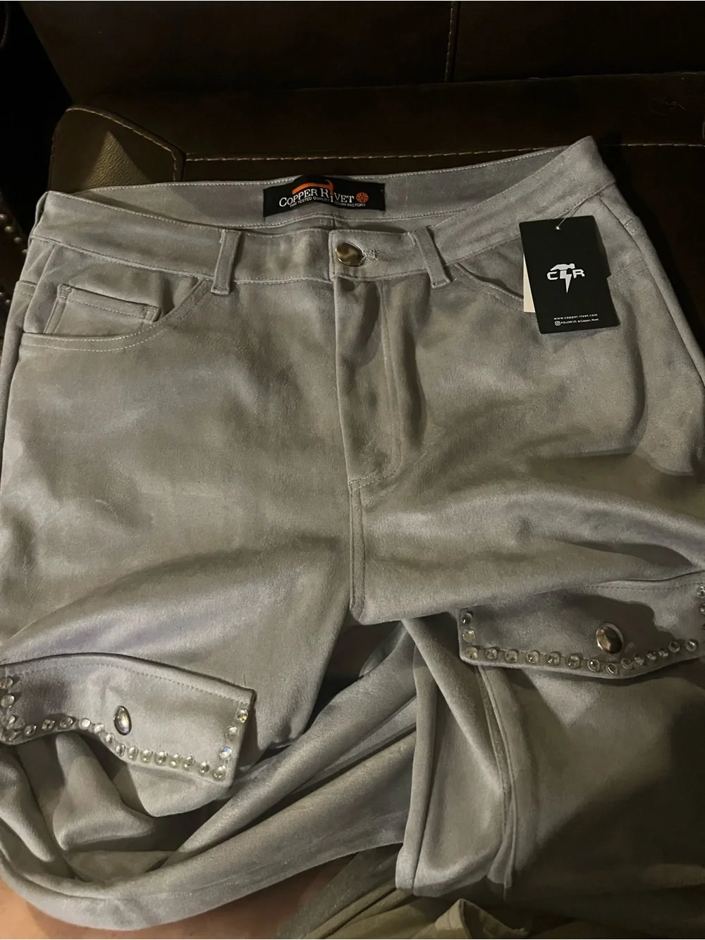 NWT Copper Rivet Men’s 34x32 Gray Suede Feel Cargo Pants Rhinestone Western